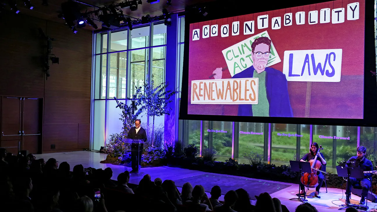 Rainn Wilson speaks onstage during the NYT Climate Forward 2025 at The Times Center on September 24, 2025 in New York City.