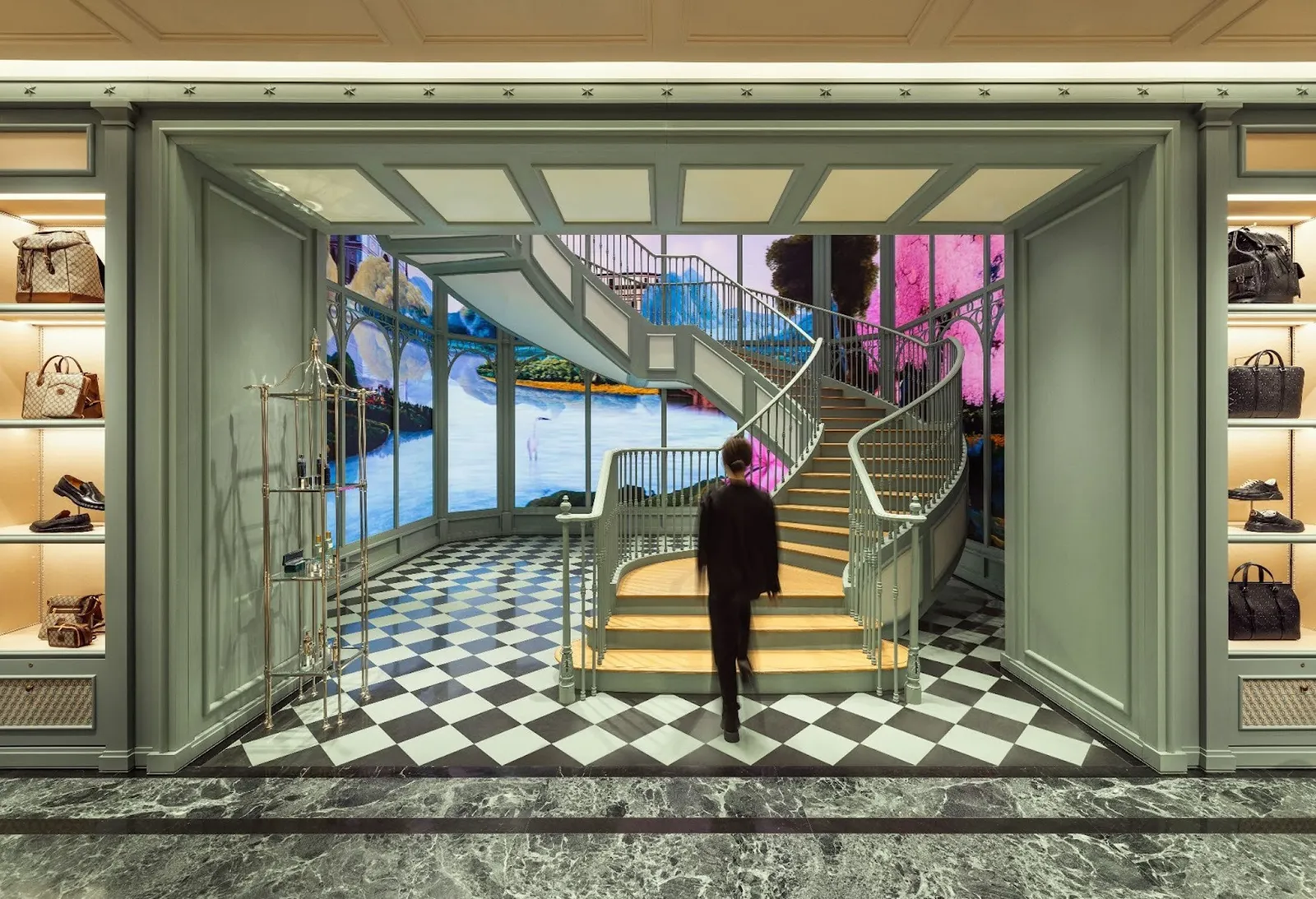 Image may contain Architecture Building House Housing Staircase Adult Person Foyer Indoors and Floor