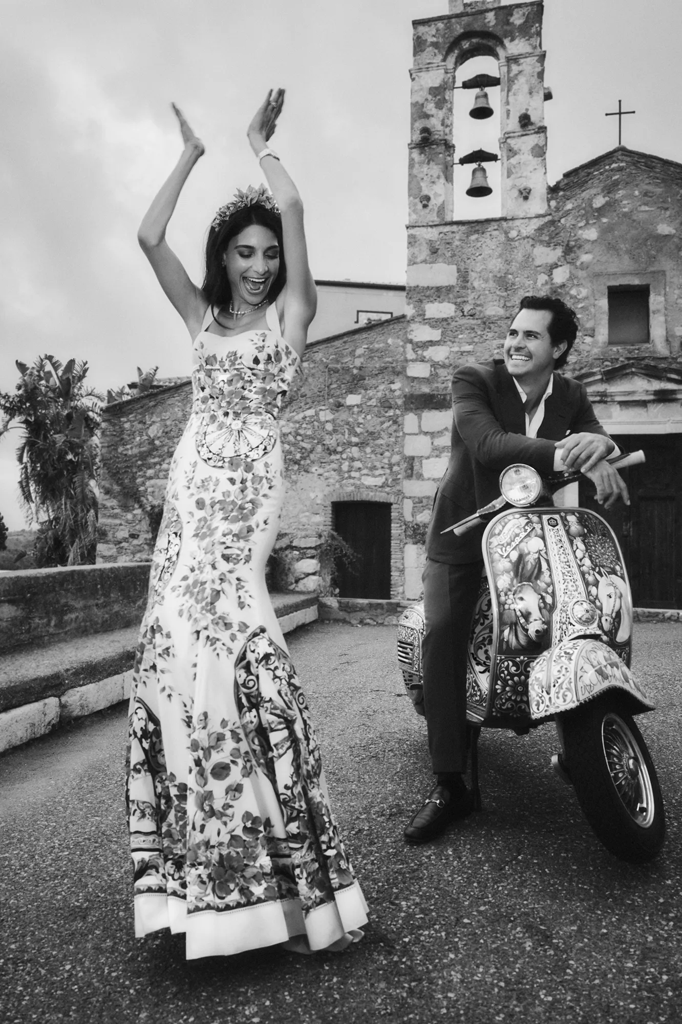 Bride Rey Vakili wore a Dolce amp Gabbana mermaid skirt dress for her rehearsal dinner in Sicily.