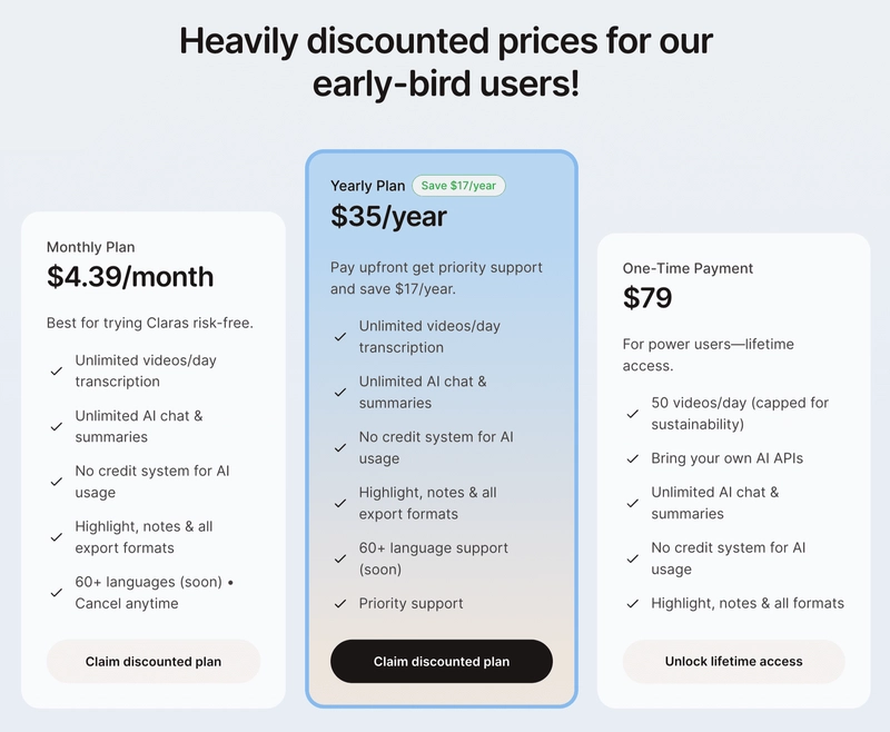 Claras Pricing