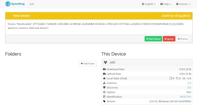 Connecting devices Syncthing private file synchronization