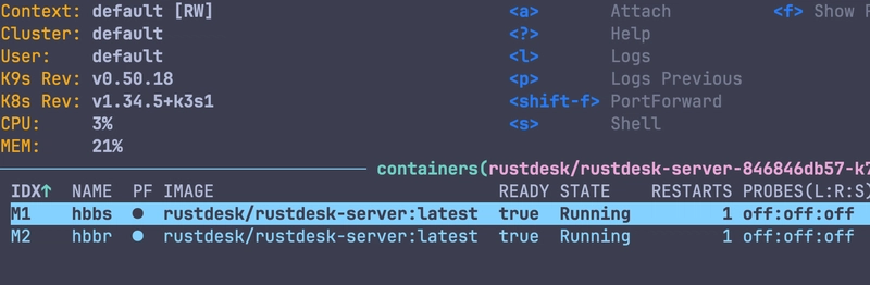 RustDesk containers in k9s