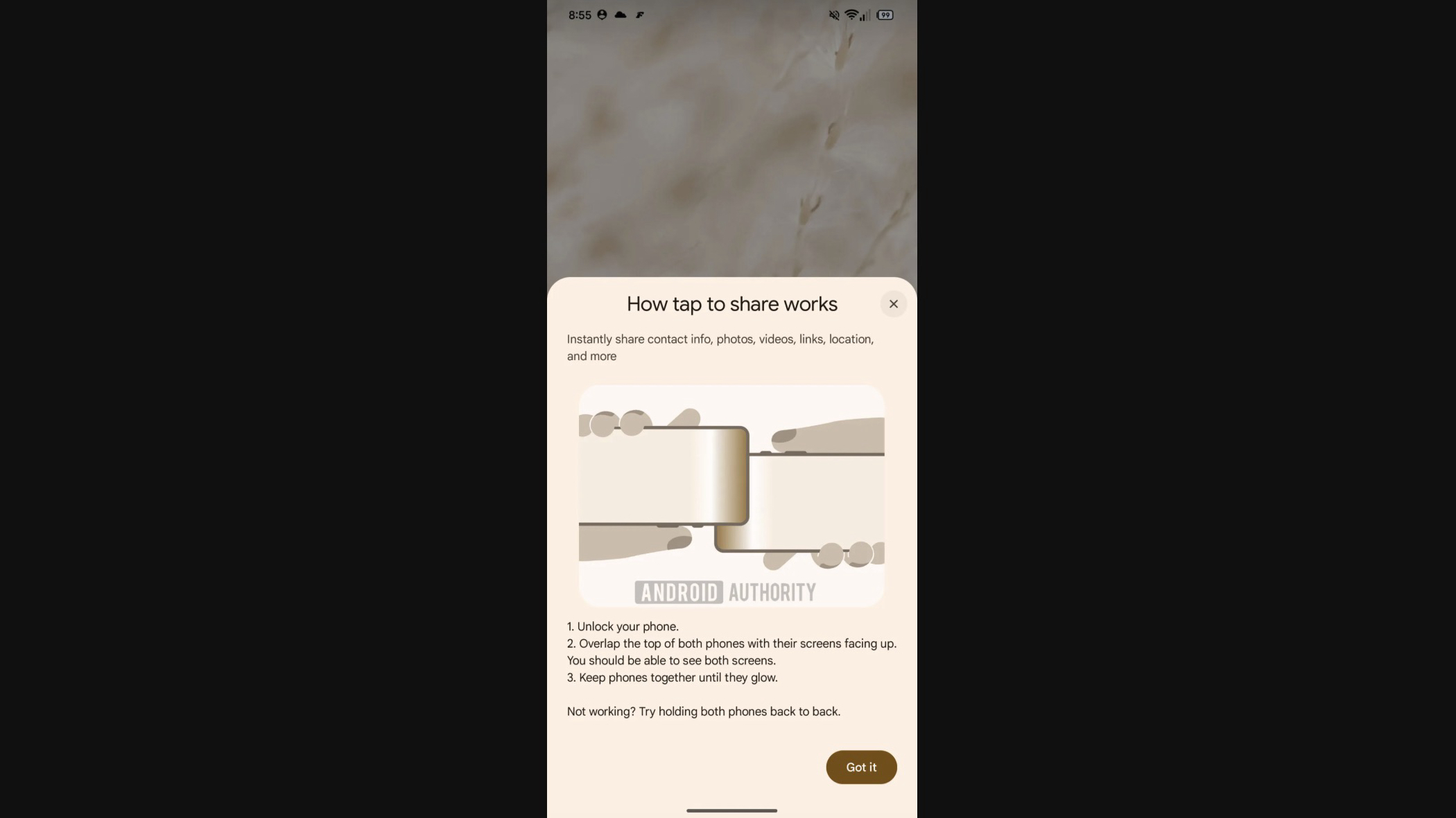 An early image of Tap to Share