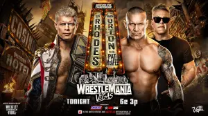 WWE WrestleMania 42 Saturday promotional poster featuring Cody Rhodes and Randy Orton for Saturday, April 18.