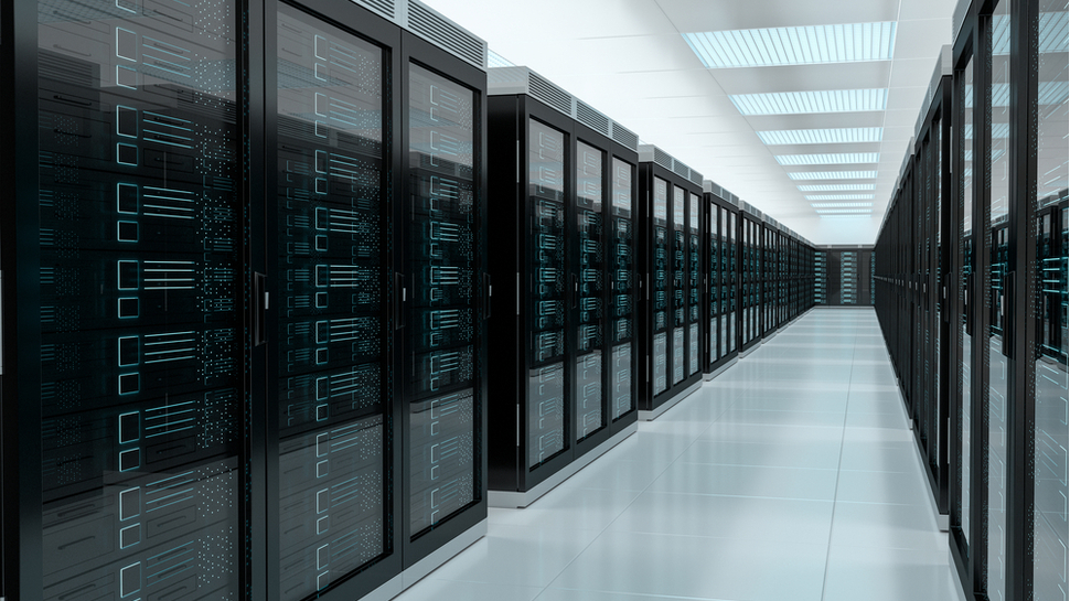 Inside a data center showing servers
