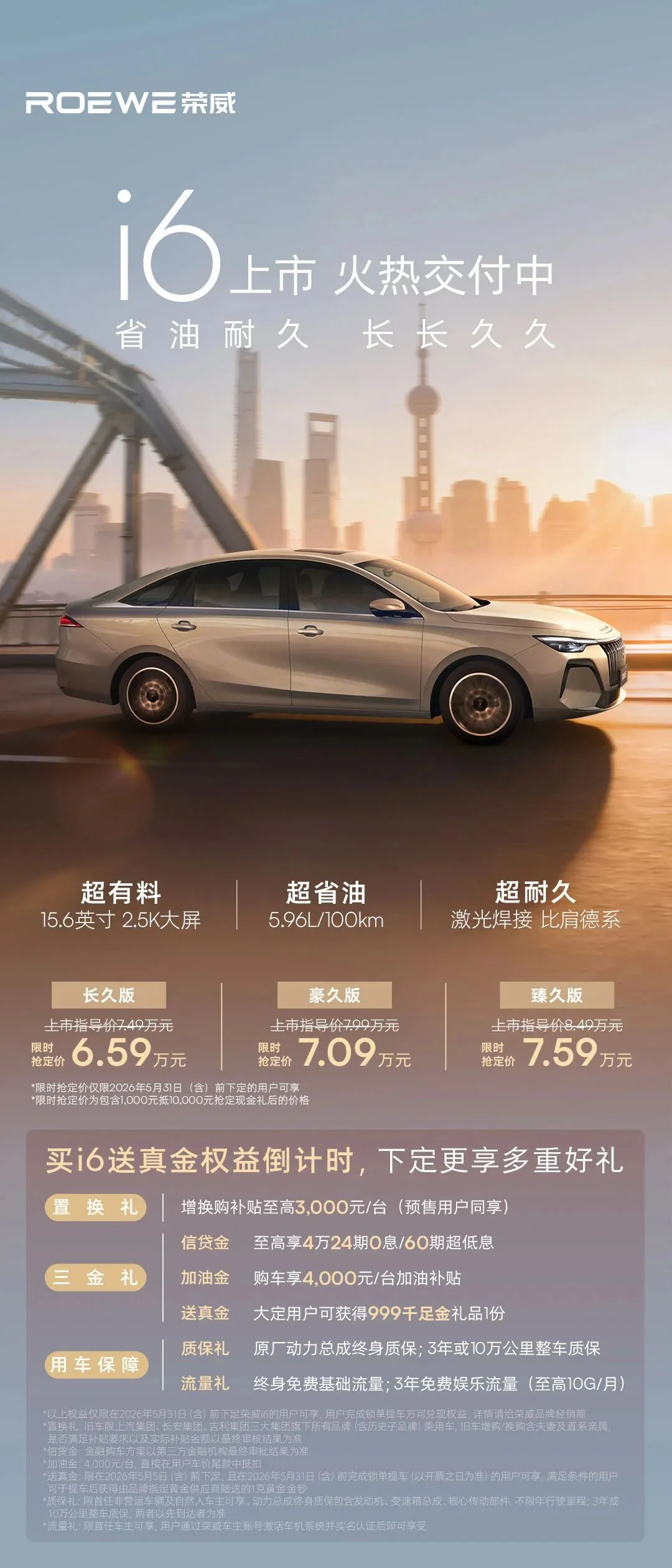上汽荣威 i6 正式上市:限时抢定价 6.59~7.59 万元,搭载高通 8155 芯片与豆包大模型