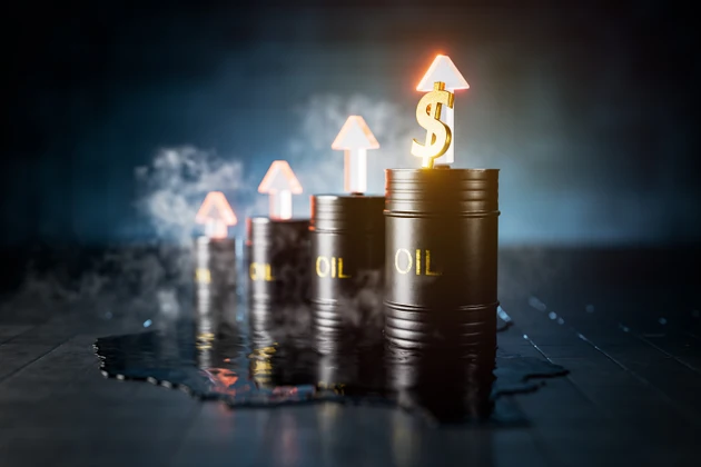 Rising oil prices. Increased oil production. Environmental disaster. Fuel. Sanctions. Oil refining industry. Oil tanker. Global oil market. Barrels of oil. Concept of oil price changes. 3d render