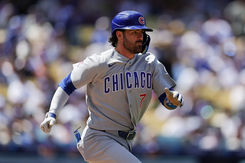 LOS ANGELES, CALIFORNIA - APRIL 26: Dansby Swanson #7 of the Chicago Cubs runs during the fourth inning of a baseball game against the Los Angeles Dodgers at Dodger Stadium on April 26, 2026 in Los Angeles, California. (Photo by Ryan Sun/Getty Images)