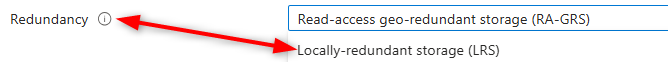 click Locally-redundant storage