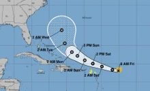 A map showing the predicted path of Tropical Storm Erin.