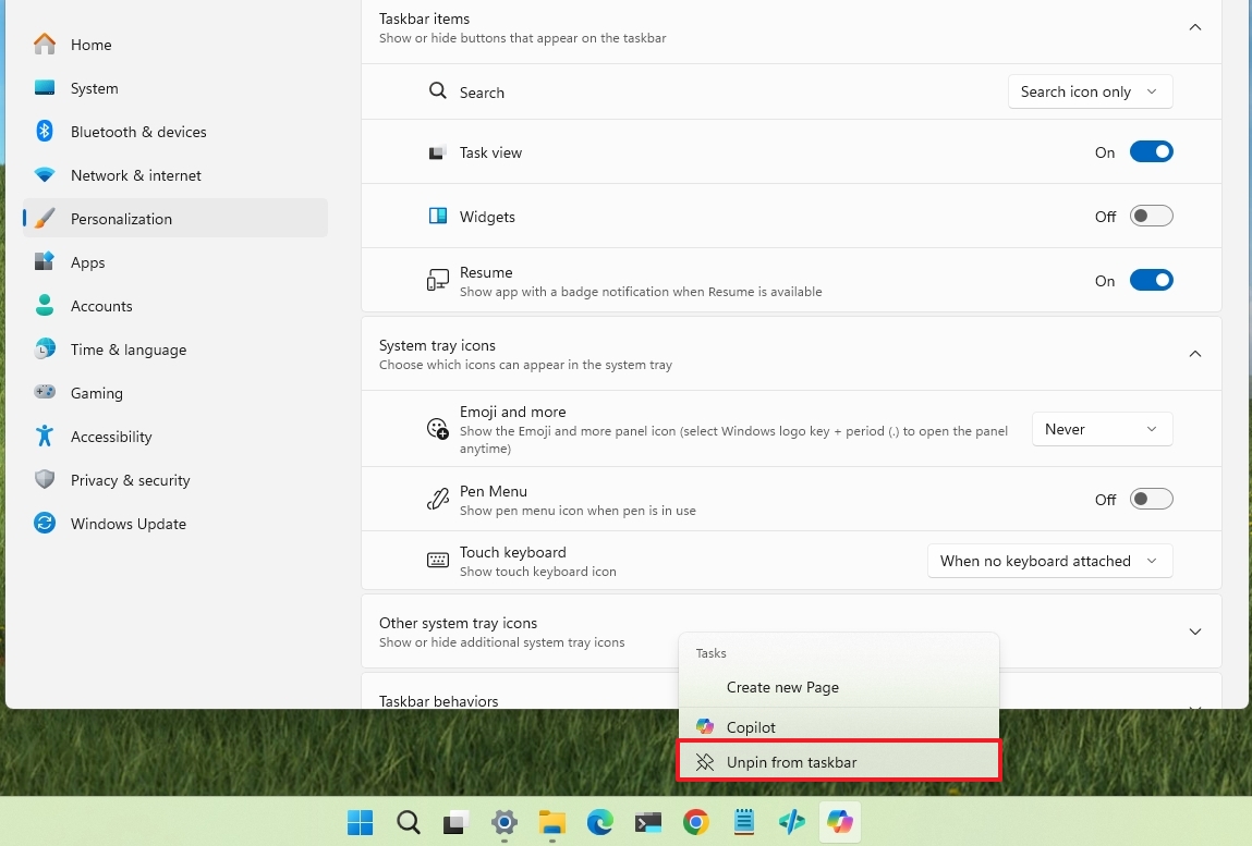 Unpin from Taskbar option