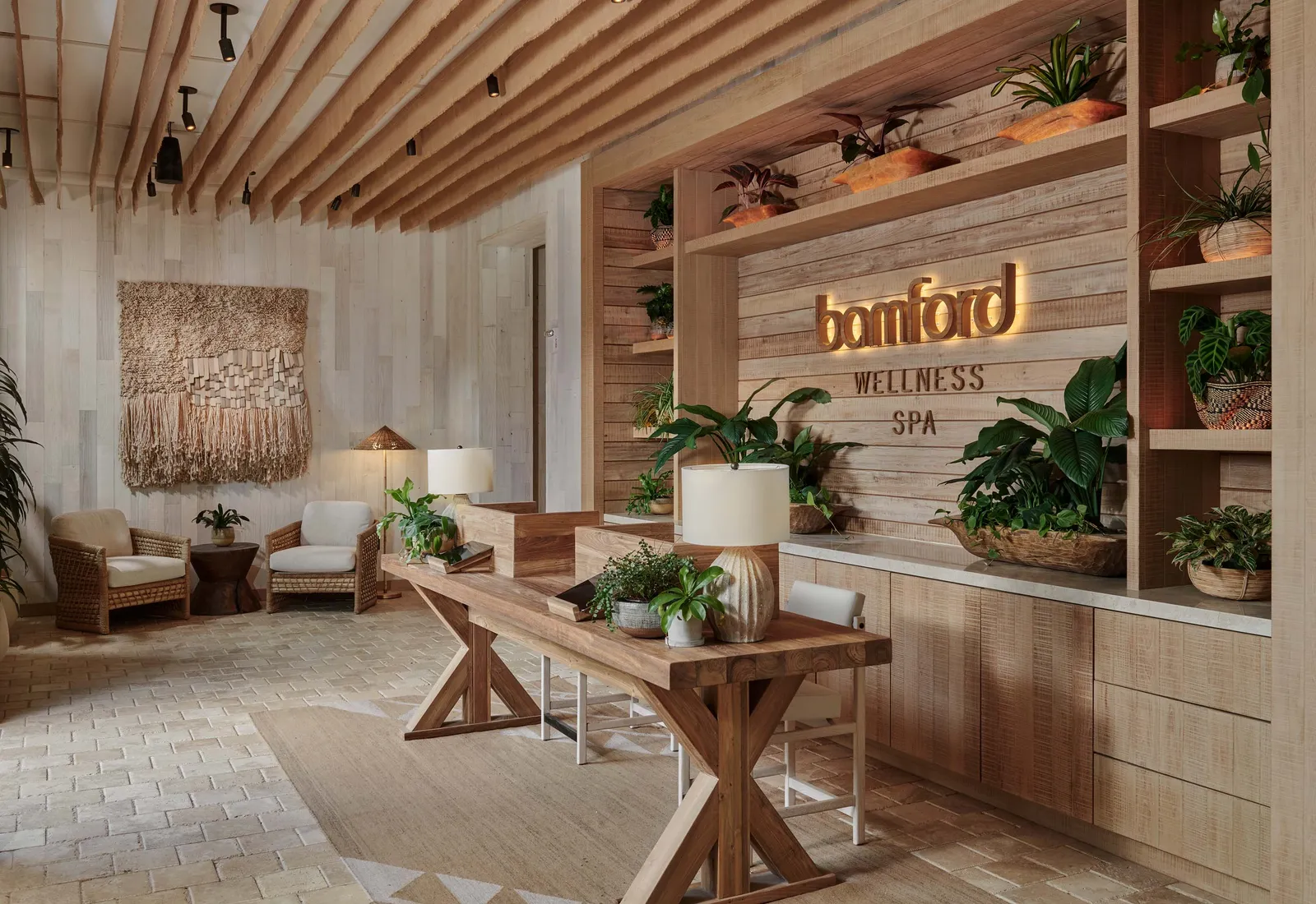 Image may contain Indoors Interior Design Hardwood Stained Wood Wood Plant Wood Panels Chair Furniture and Table