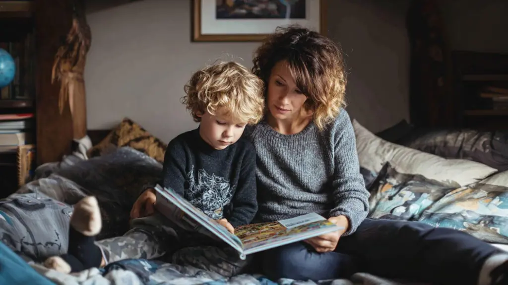Niño leyendo con su madre