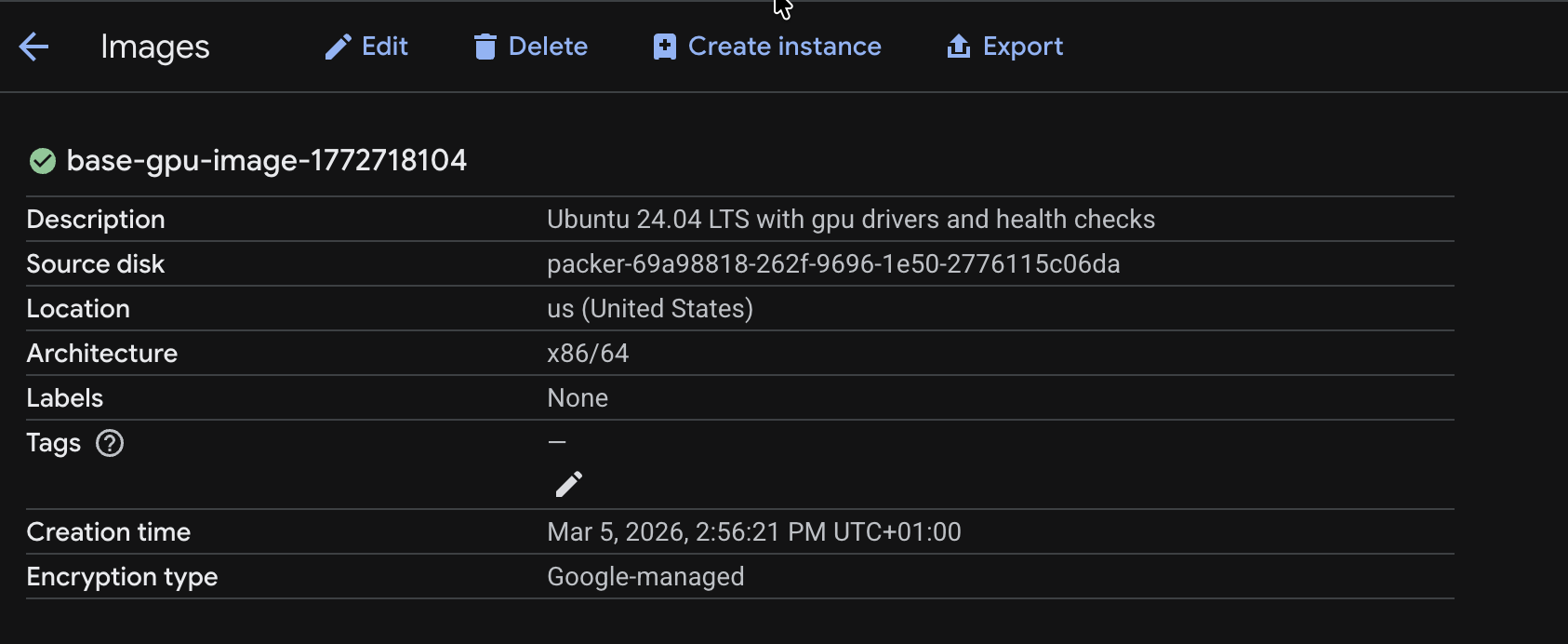 Your Image information on GCP