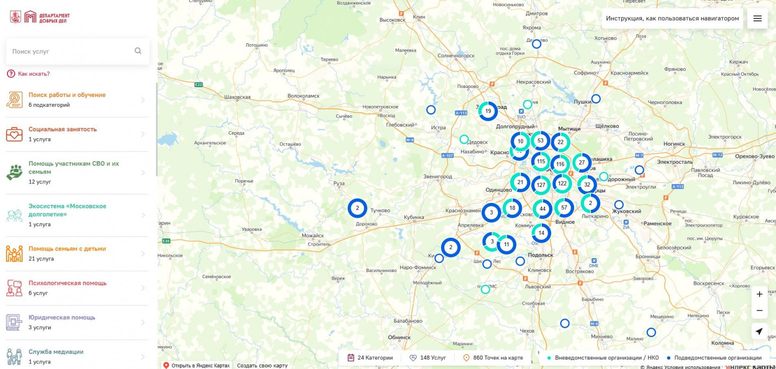 Рис. 2. Внешний вид навигатора как отдельного сервиса на своем поддомене (А. услуги и Б. организации). Рис. 2. Внешний вид навигатора как отдельного сервиса на своем поддомене (А. услуги и Б. организации).