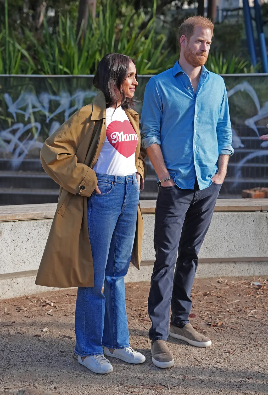 MELBOURNE AUSTRALIA  APRIL 16 Meghan Duchess of Sussex and Prince Harry Duke of Sussex take part in the Scar Tree Walk...