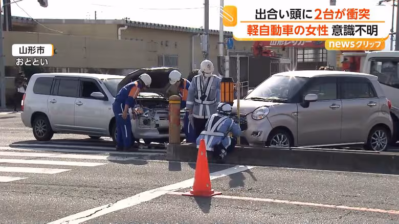 車道に進入の軽自動車と直進のライトバンが“出合い頭”に衝突 軽自動車の66歳女性が重体 山形市|FNNプライムオンライン