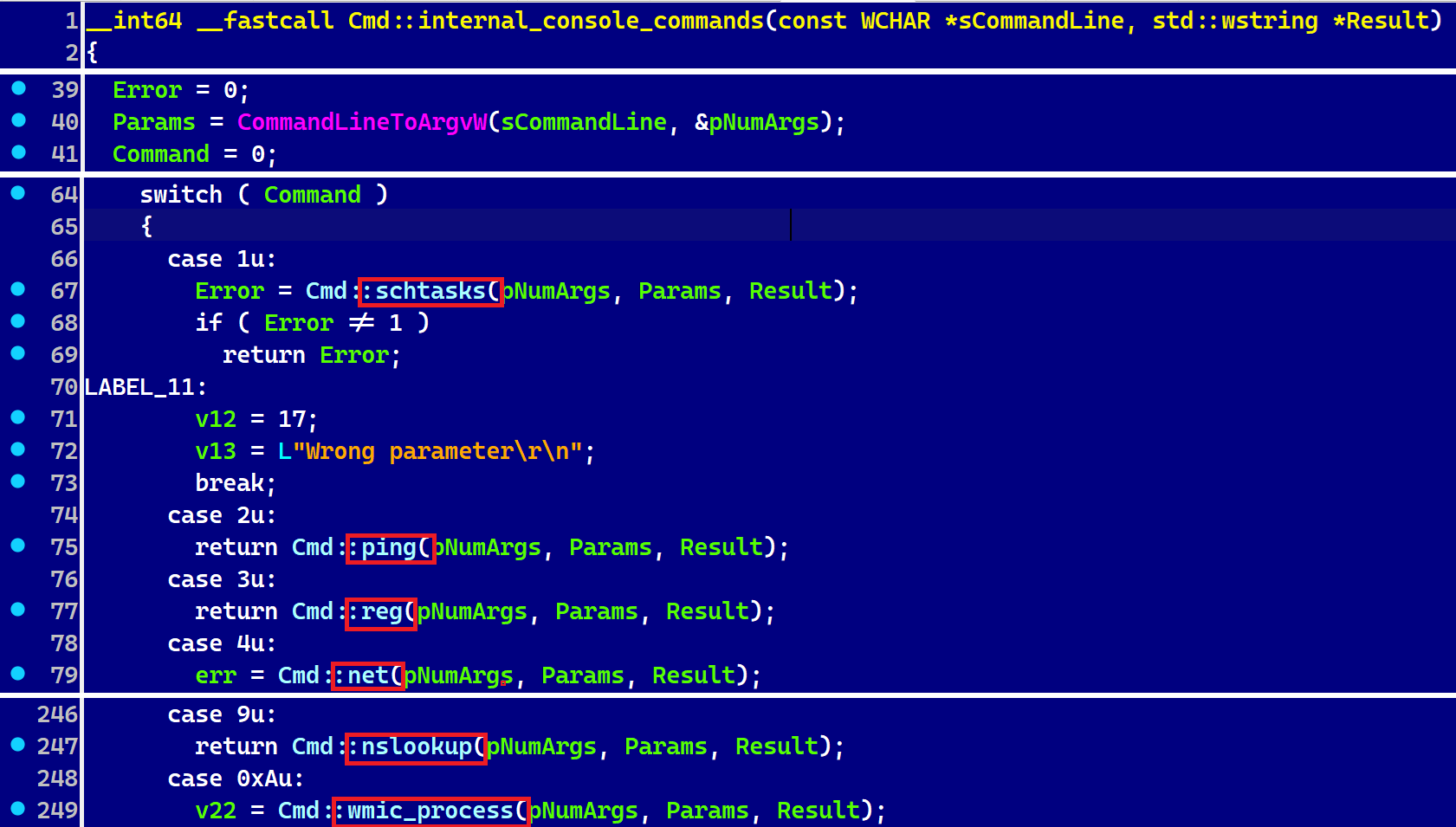Figure 2. Some Windows commands implemented internally in the Tropidoor code
