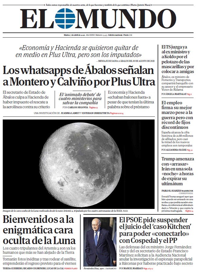 Portada de EL MUNDO del martes 7 de abril de 2026
