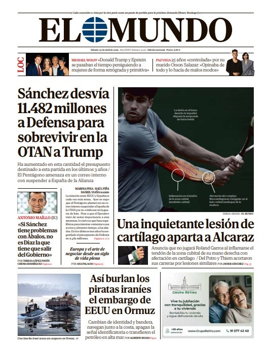 Portada de EL MUNDO del s�bado 25 de abril de 2026