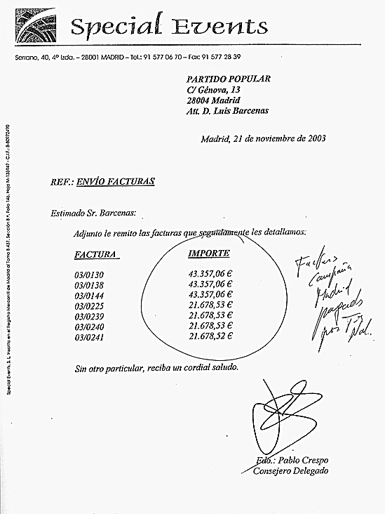 Facturas del PP de Madrid que pag� G�nova.