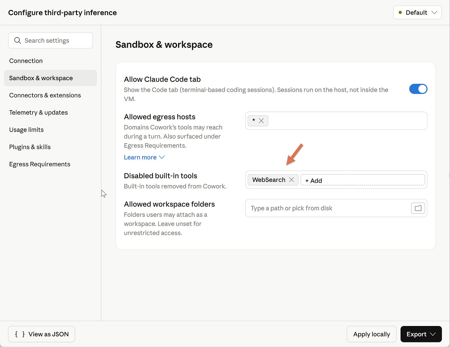 WebSearch in Cowork on 3P