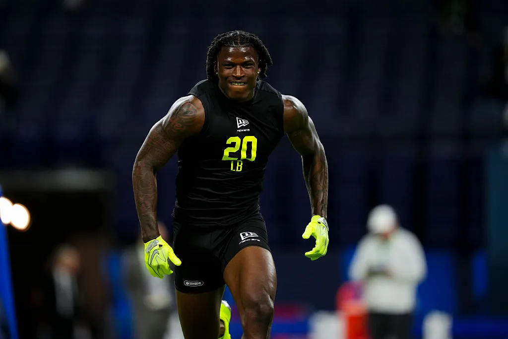 INDIANAPOLIS, IN - FEBRUARY 26: Arvell Reese #LB20 of Ohio State during the 2026 NFL Scouting Combine at Lucas Oil Stadium on February 26, 2026 in Indianapolis, Indiana. (Photo by Cooper Neill/Getty Images)