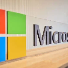 Microsoft logo on glass in Japan