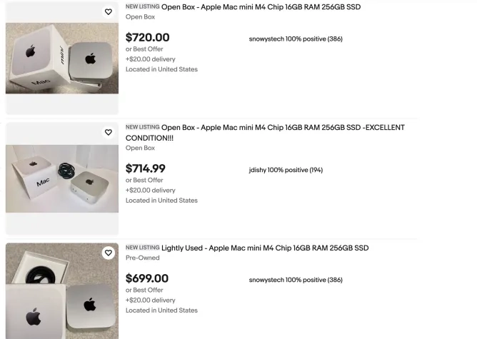AI 需求致苹果 M4 Mac mini 基础款缺货,二手平台溢价严重
