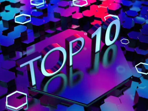 Top 10 Sign on Hexagon Platform with Colorful Neon Lights