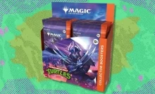 The Magic: The Gathering Teenage Mutant Ninja Turtles - Collector Booster Box on a green and purple background