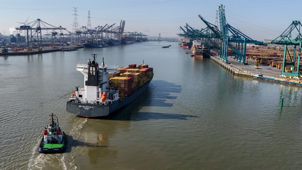 Un buque entra en el puerto de Amberes el pasado d�a 9.