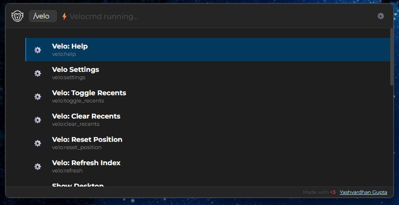 Velocmd: Commands
