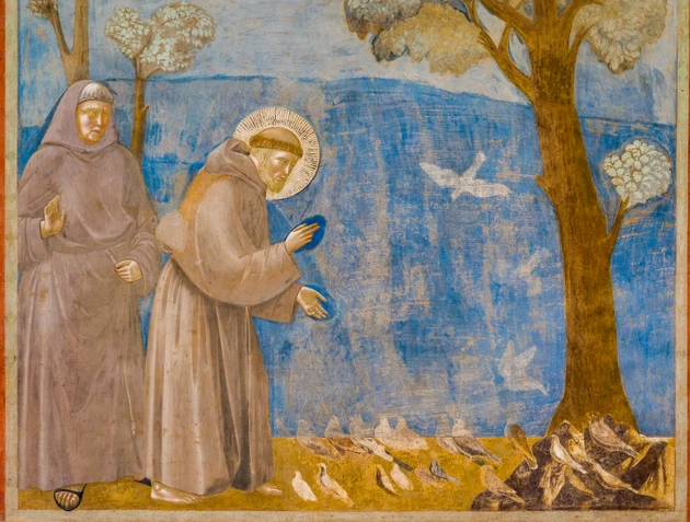 Affresco di Giotto di San Francesco che parla agli uccelli nella Basilica di San Francesco nel cuore di Assisi