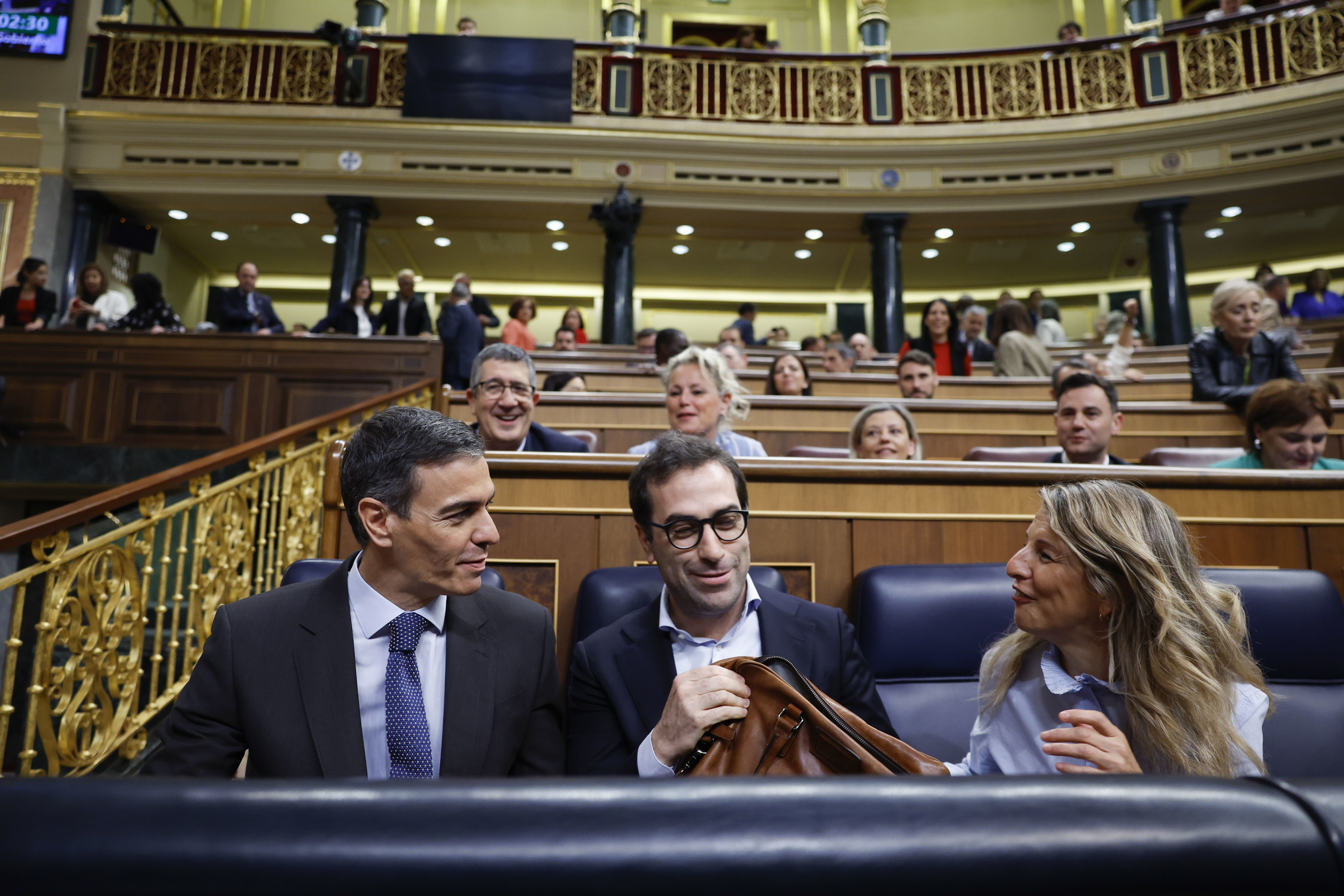 Pedro S�nchez, Carlos Cuerpo y Yolanda D�az en el Congreso