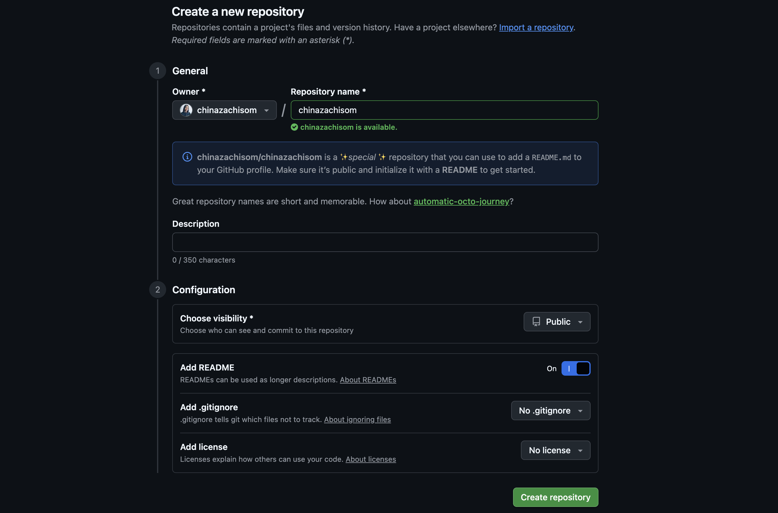 Image showing profile README file being created