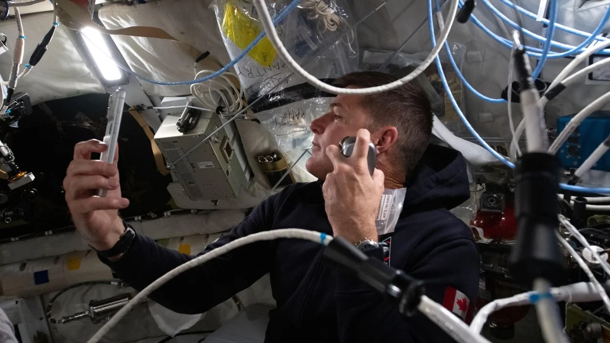 Artemis II mission specialist and CSA (Canadian Space Agency) astronaut Jeremy Hansen enjoys a shave inside the Orion spacecraft