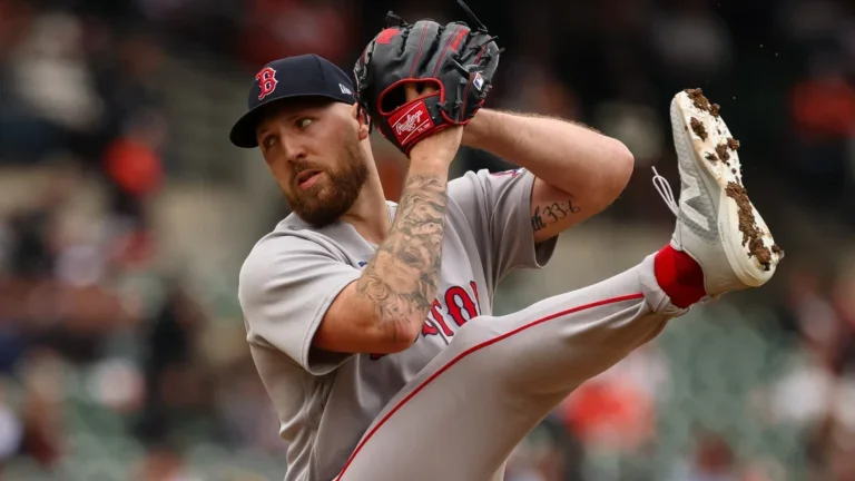BALTIMORE, MD - APRIL 25: Garrett Crochet #35 of the Boston Red Sox pitches against the Baltimore Orioles during the first inning at Oriole Park at Camden Yards on April 25, 2026 in Baltimore, Maryland.