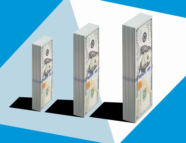 Growing money - 3 stacks US $100 bills