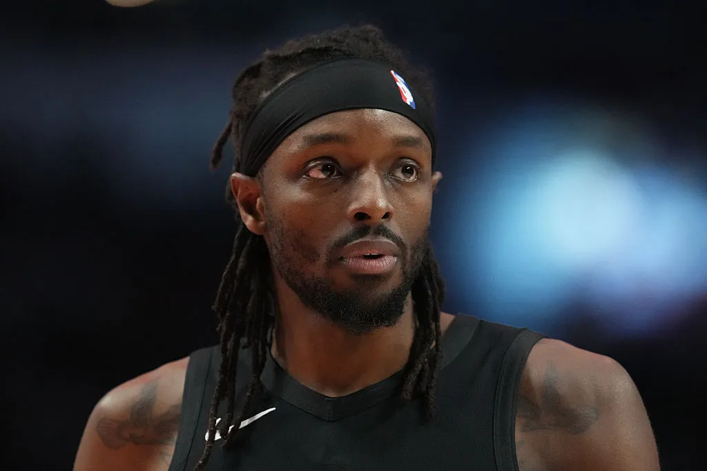 PORTLAND, OREGON - MARCH 27: Jerami Grant #9 of the Portland Trail Blazers looks on during the first half at Moda Center on March 27, 2026 in Portland, Oregon. NOTE TO USER: User expressly acknowledges and agrees that, by downloading and or using this photograph, User is consenting to the terms and conditions of the Getty Images License Agreement. (Photo by Soobum Im/Getty Images)