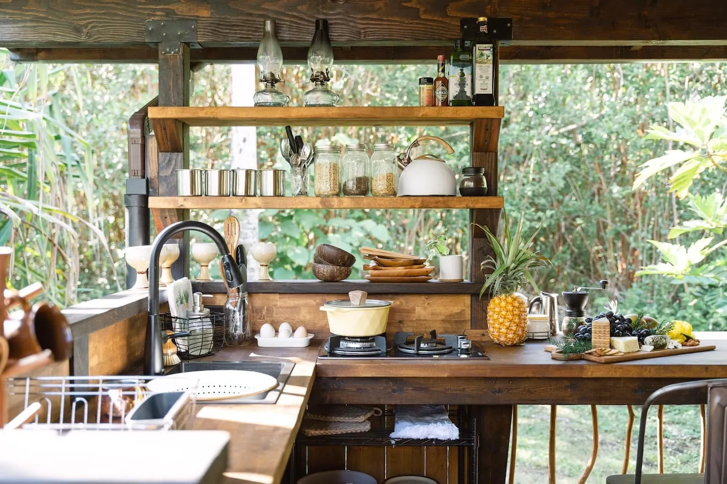 Image may contain Chair Furniture Wood Indoors Interior Design Dining Table Table Hardwood Stained Wood and Food