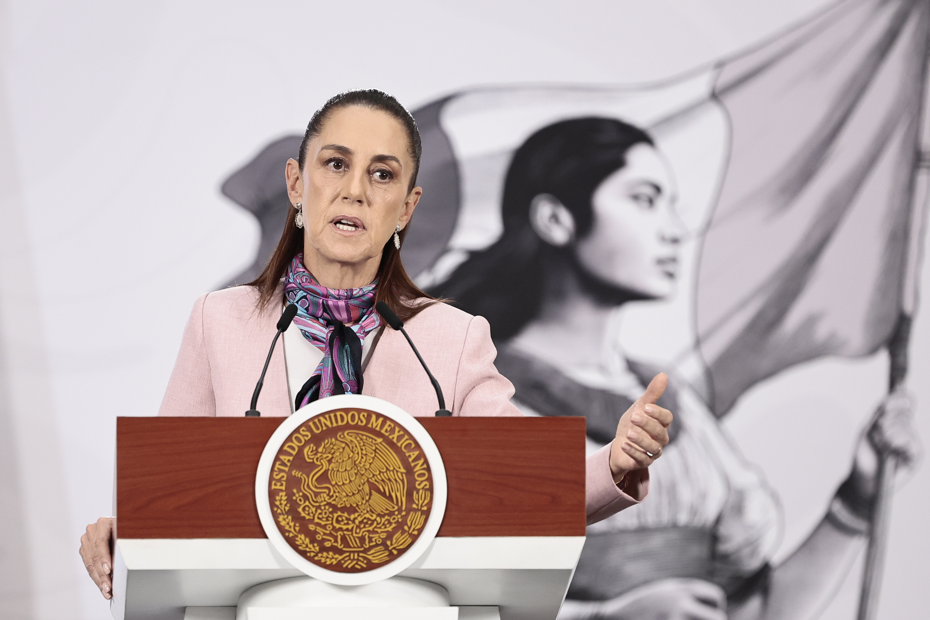 La presidenta de M�xico, Sheinbaum, en una rueda de prensa, este jueves.
