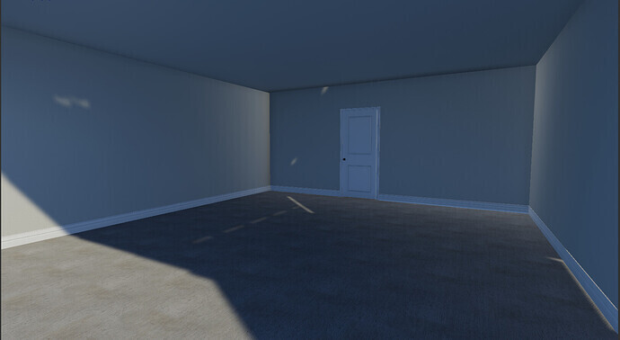 Light bleeding through walls with bright sunlight leaking into the corners and floor of an indoor room in a 3D scene