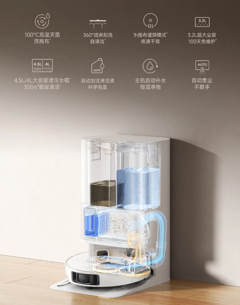 直接砍到脚脖子:追觅 MOVA 上下水扫拖机器人 866 元,100°C 洗 + 26000Pa 吸