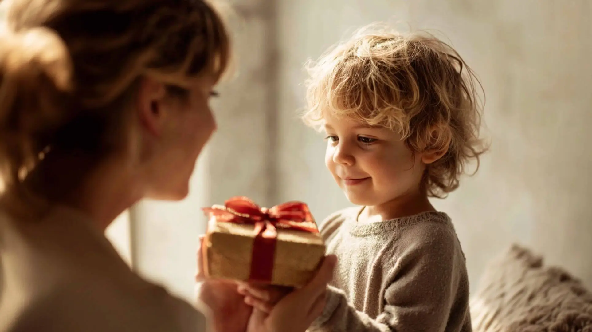 Niño dando regalo a su madre