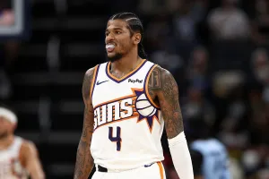 MEMPHIS, TENNESSEE - MARCH 30: Jalen Green #4 of the Phoenix Suns looks on during the game against the Memphis Grizzlies at FedExForum on March 30, 2026 in Memphis, Tennessee. NOTE TO USER: User expressly acknowledges and agrees that, by downloading and or using this photograph, User is consenting to the terms and conditions of the Getty Images License Agreement. (Photo by Justin Ford/Getty Images)