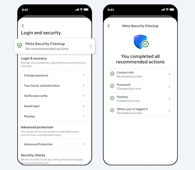 Security Checkup Meta Account overview