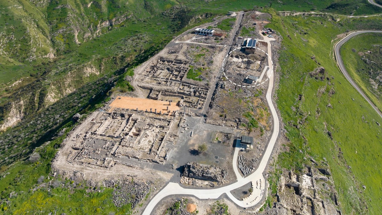 Ancient city of Hippos looking east, with the cathedral’s location marked within the city, March 31, 2026. Ancient city of Hippos looking east, with the cathedral’s location marked within the city, March 31, 2026.
