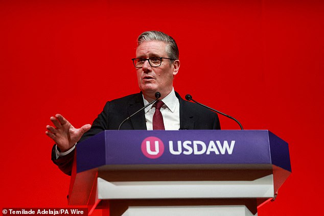 Prime Minister Sir Keir Starmer delivers a speech to the Usdaw conference at the Winter Gardens Blackpool, in Lancashire, setting out efforts to crack down on retail crime. Picture date: Monday April 27, 2026. PA Photo. Photo credit should read: Temilade Adelaja/PA Wire