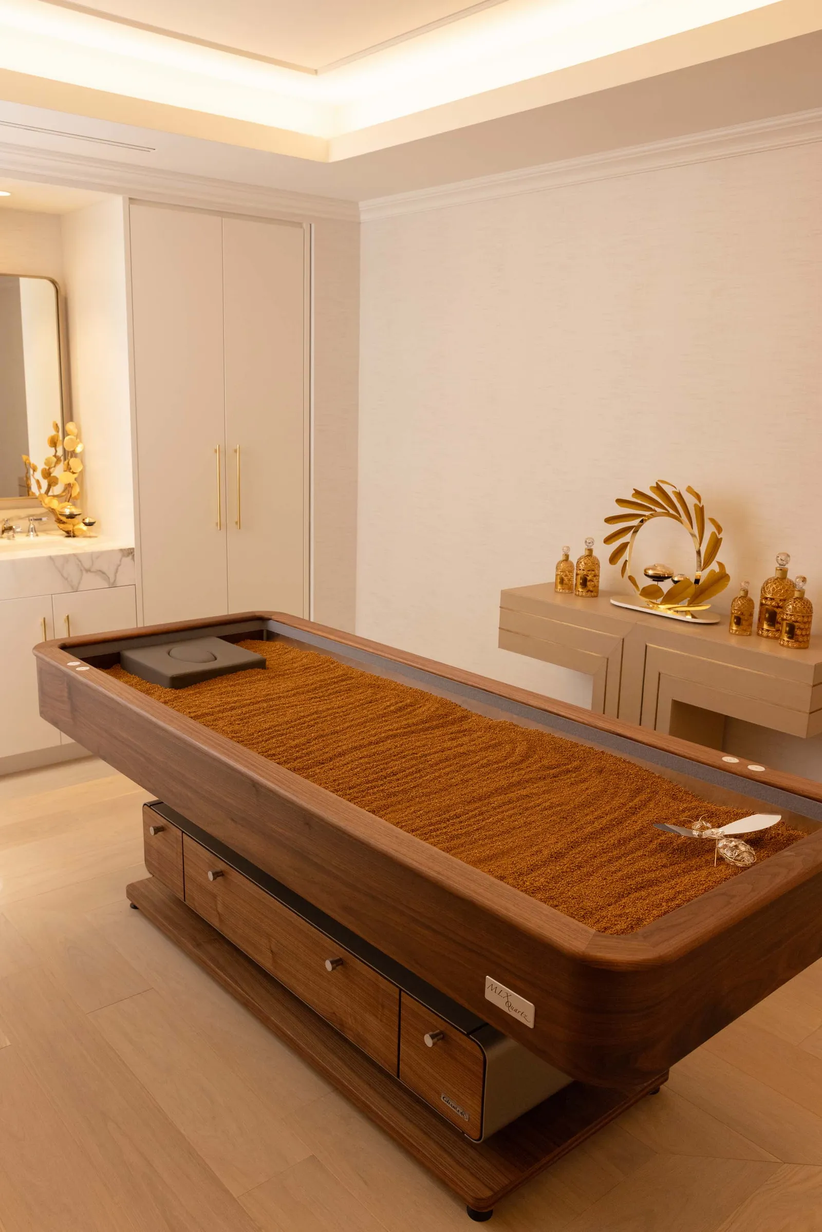 Image may contain Indoors Interior Design Hardwood Wood Furniture and Table